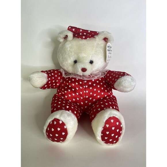 Dollcraft Toys White Teddy Bear Plush Red Satin Outfit Hat...